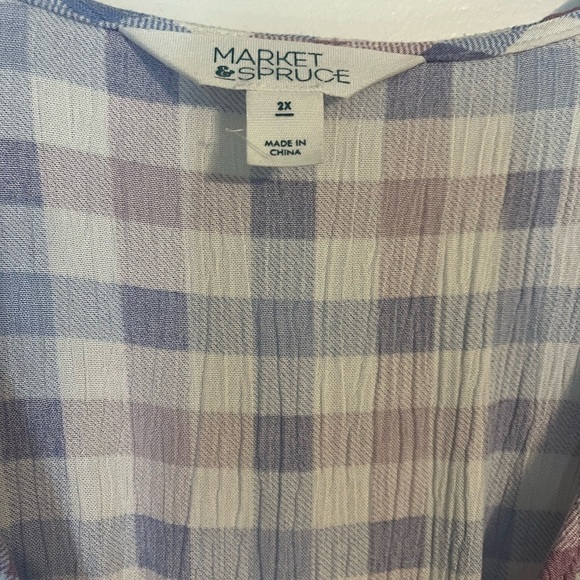 Market & Spruce 100% Rayon Pastel Checkered Dress with Pockets Plus 2X - Picture 3 of 8